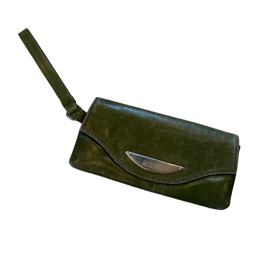 Kenneth Cole Reaction Clutch Wallet Wristlet Olive Green Leather